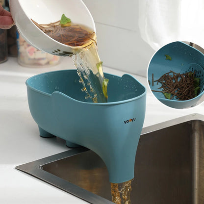 Cesta de drenagem em forma de elefante. Cesta de drenagem de cozinha multiuso. Cesta de drenagem de frutas, vegetais e verduras. Cesta de plástico resistente.