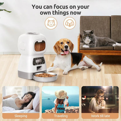 Alimentador automático para animais de estimação. Para gatos, cães e pets. Alimentador inteligente com WiFi. Gravador de voz. Grande capacidade de temporização. Dispensador de comida para animais.