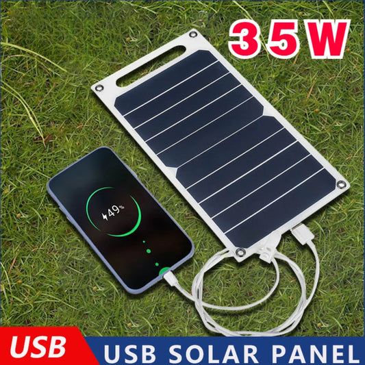 Painel solar 30W com USB à prova d'água para caminhadas ao ar livre e acampamento. Bateria portátil. Banco de carregamento de celular. Painel de carregamento 6,8 V.