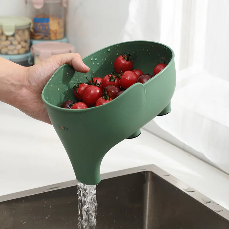 Cesta de drenagem em forma de elefante. Cesta de drenagem de cozinha multiuso. Cesta de drenagem de frutas, vegetais e verduras. Cesta de plástico resistente.