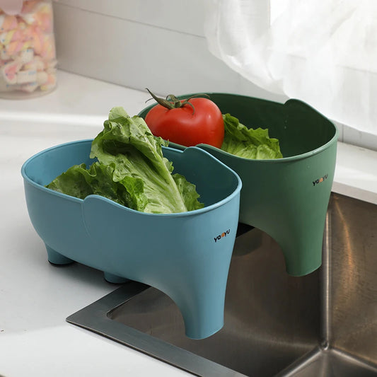 Cesta de drenagem em forma de elefante. Cesta de drenagem de cozinha multiuso. Cesta de drenagem de frutas, vegetais e verduras. Cesta de plástico resistente.